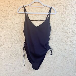 Hollister Swim Women XL Black Ribbed High Cut Side Tie One Piece Bathing Suit